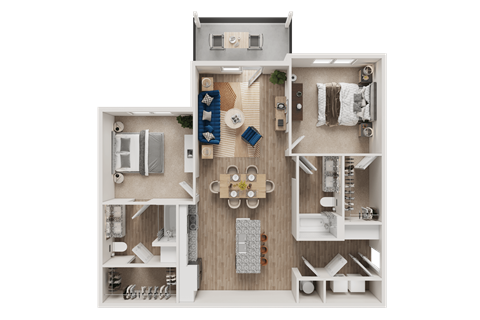 Floor plan for 2 beds, 2 baths, 1147 sqft